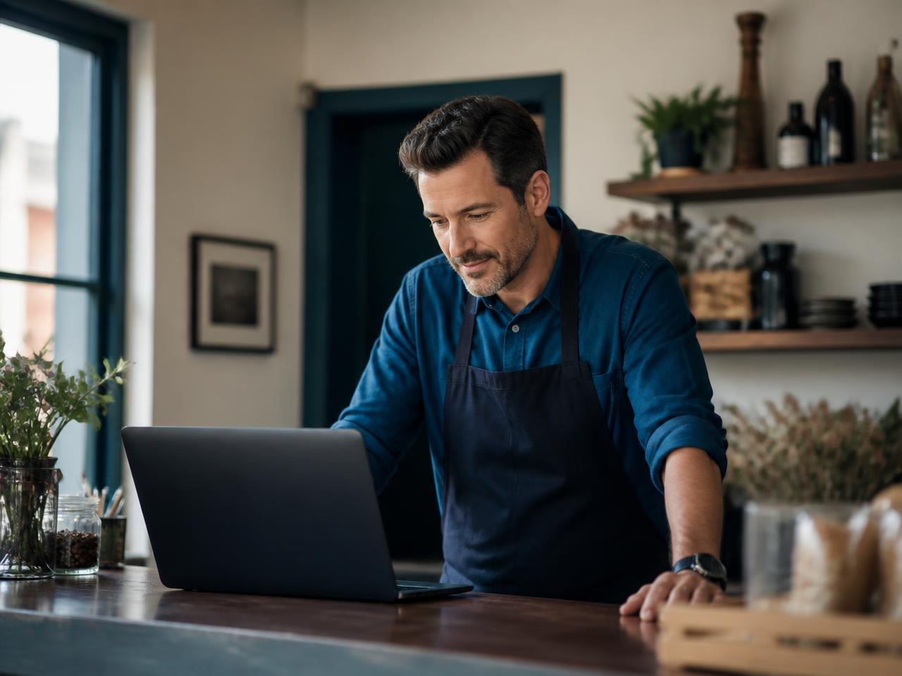 A local business owner checking how their business looks online